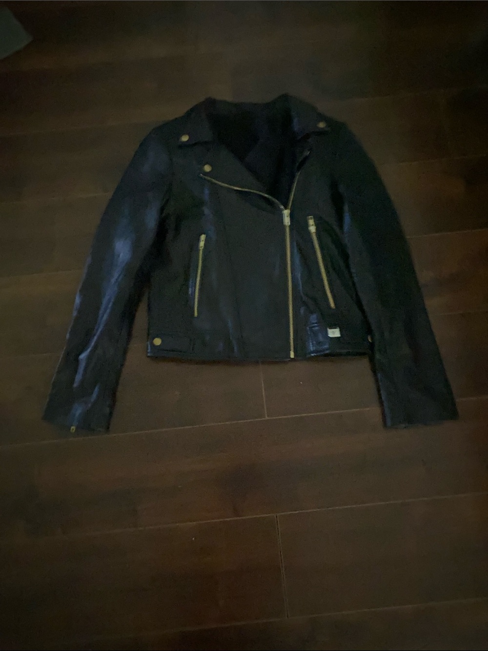 Women’s Black Leather Moto Jacket with Gold Hardware